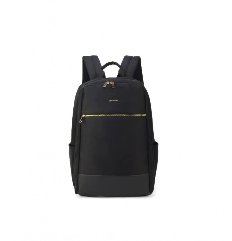 MOCHILA COM ALÇA UP4YOU 3 ZIPERES DOURADO  PRETO - Imagem: 1