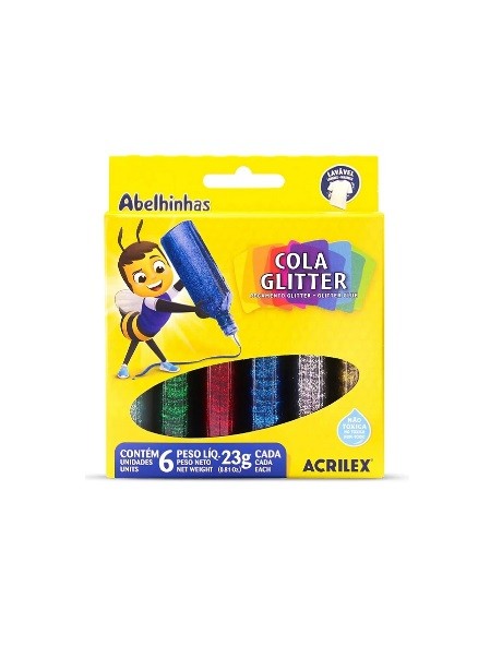 COLA GLITER ACRILEX 23GR C/6 CORES - Imagem: 1