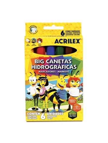 BIG CANETA HIDROGRAFICA ACRILEX 6 CORES - Imagem: 1