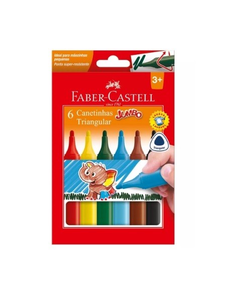 CANETA HIDROGRAFICA TRIANGULAR JUMBO FABER 6 CORES - Imagem: 1