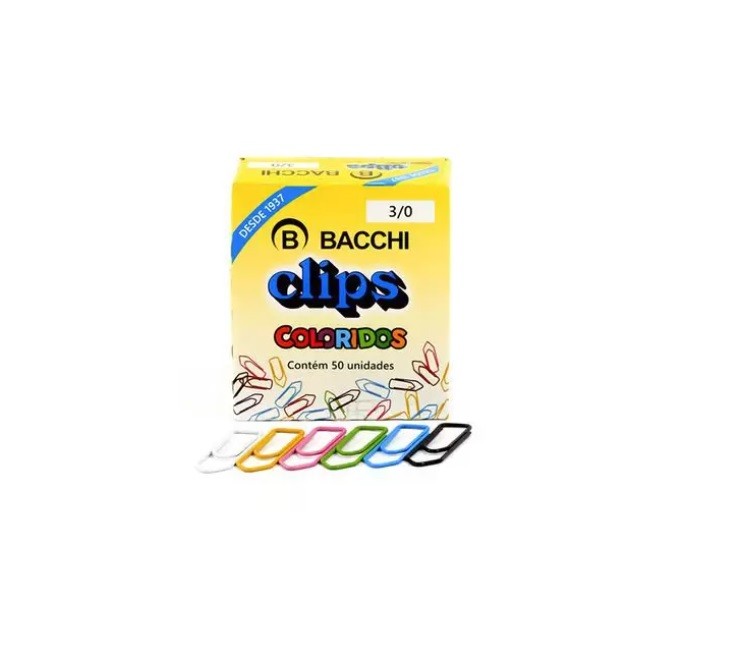 CLIPS 3/0 COLORIDO BACCHI C/ 50 UN.