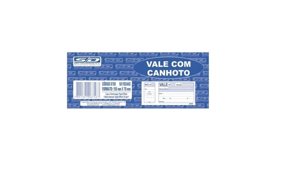 VALE COM CANHOTO 50 FOLHAS SAO DOMINGOS