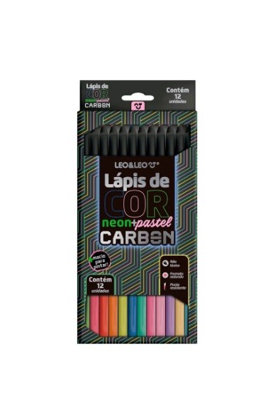 LAPIS DE COR 12 CORES NEON+PASTEL CARBON LEO E LEO