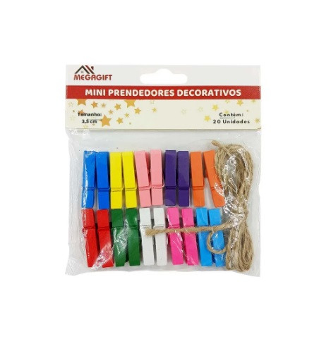 MINI PRENDEDOR MADEIRA COLORIDO C/ 20 MEGAGIFT