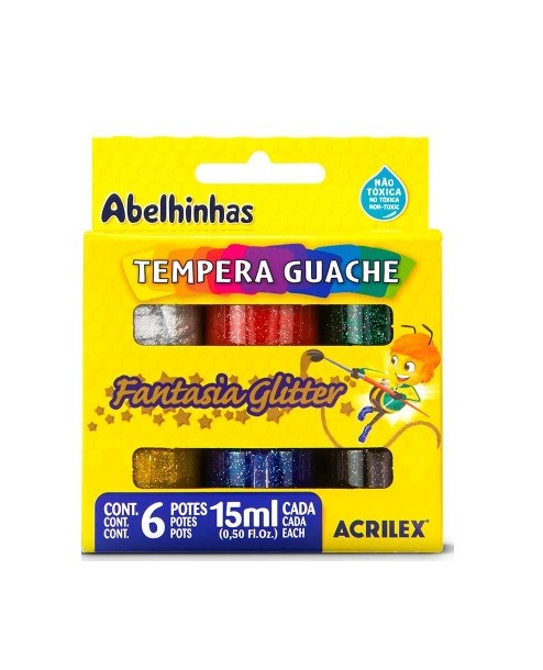 TINTA GUACHE GLITER C/6 CORES 15 ML