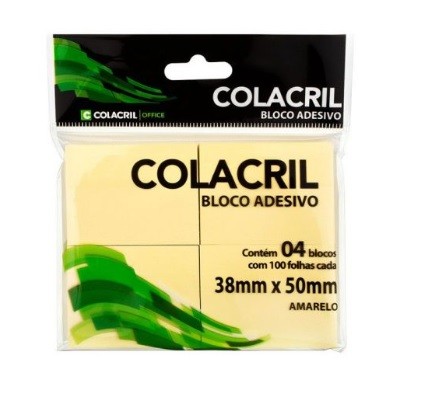 BLOCO ADESIVO COLACRIL AMARELO C/ 4 BLOCOS